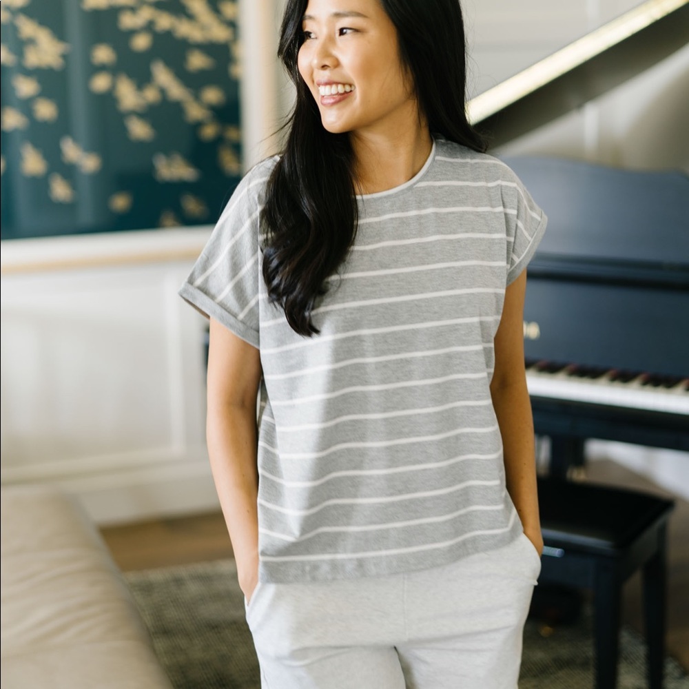 Zyia XL gray stripe shoulder T new with tags